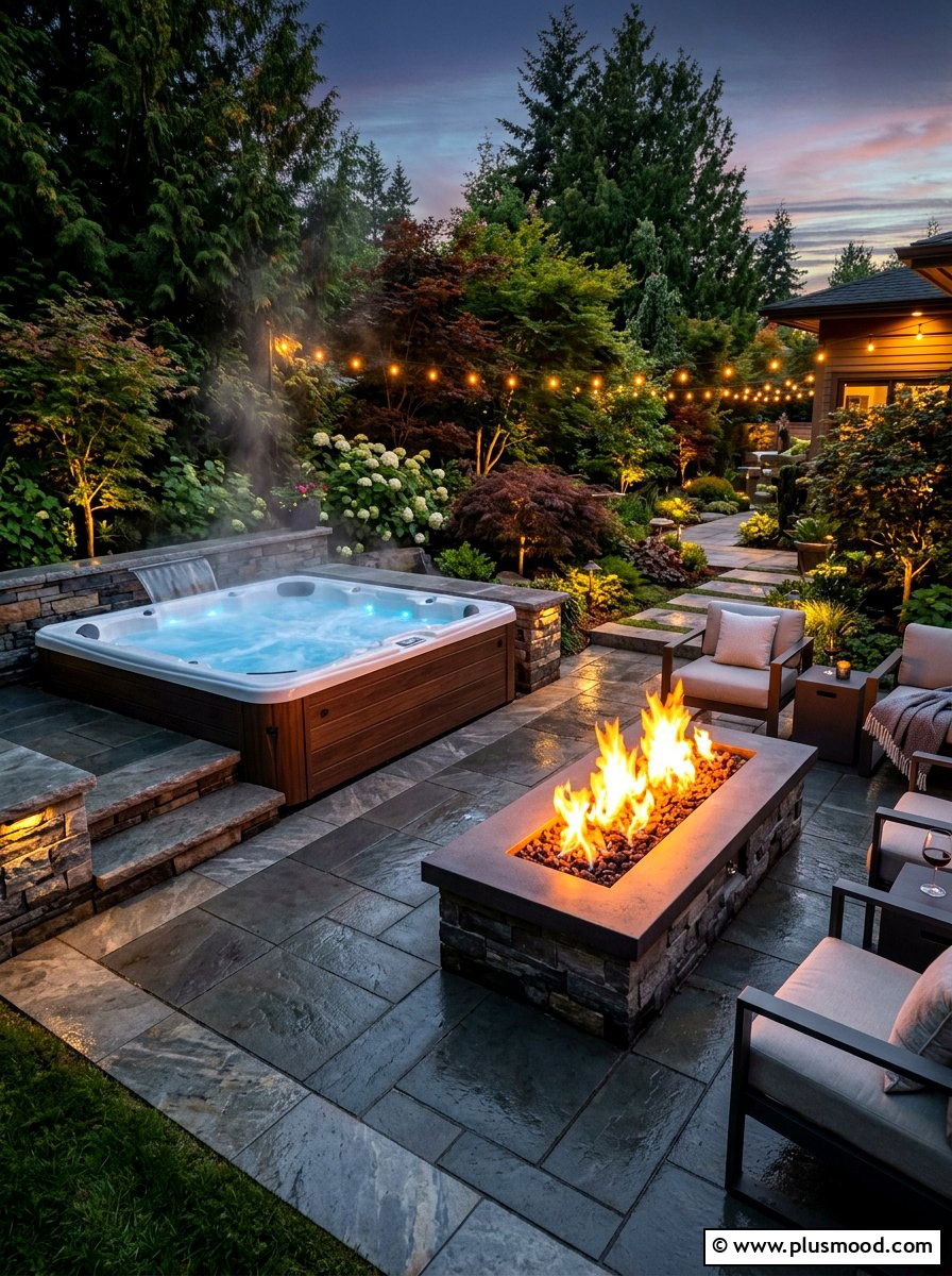 Hot Tub Fire Pit Combo - 25 summer backyard spa ideas