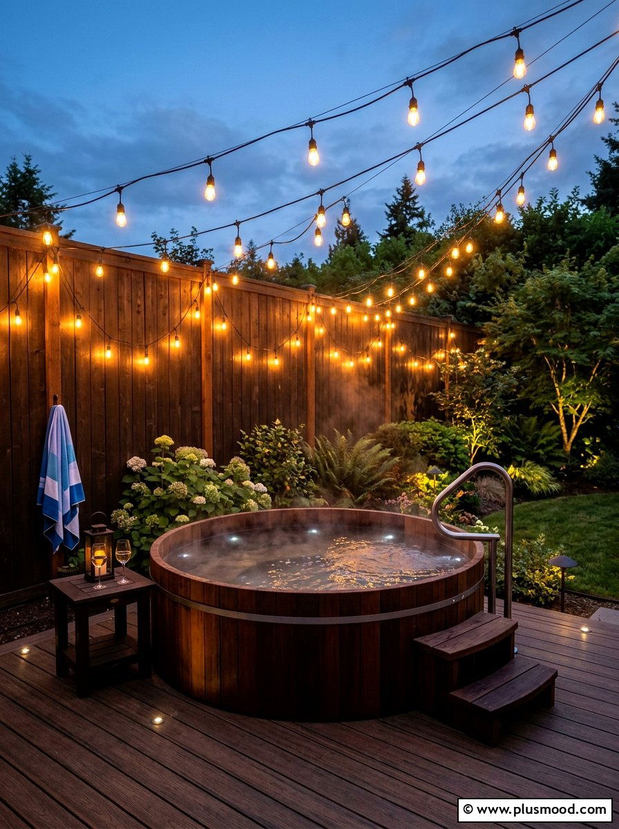Hot Tub With String Lights - 25 summer hot tub patio ideas