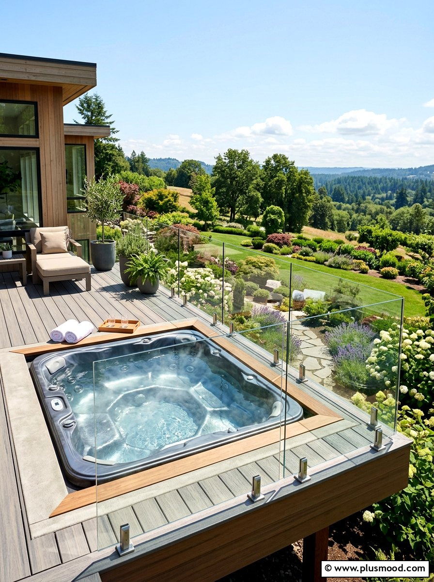 Hot tub glass railing - 25 small backyard ideas with hot tub