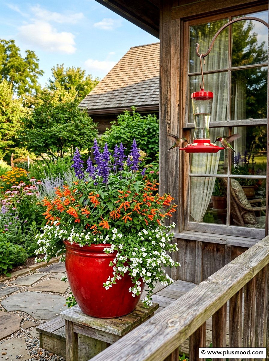 Hummingbird Favorite Cuphea And Salvia - 25 summer mixed container ideas