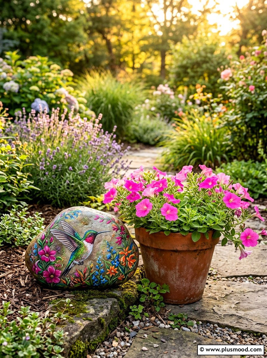 Hummingbird Painted Rock - 25 painted rock ideas with birds