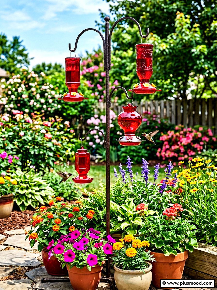 Hummingbird feeder station - 25 summer hummingbird garden ideas