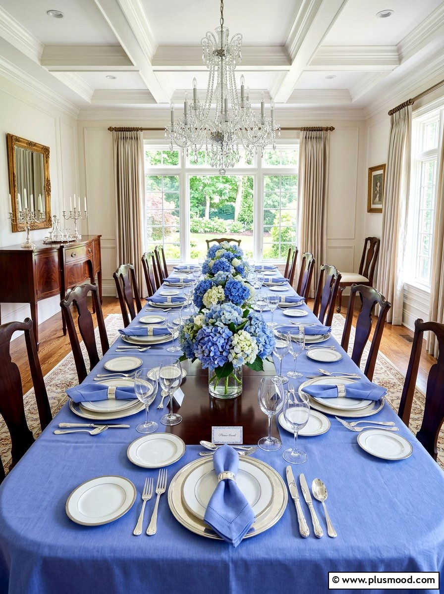 Hydrangea Blue Layout Table - 25 summer tablescape ideas