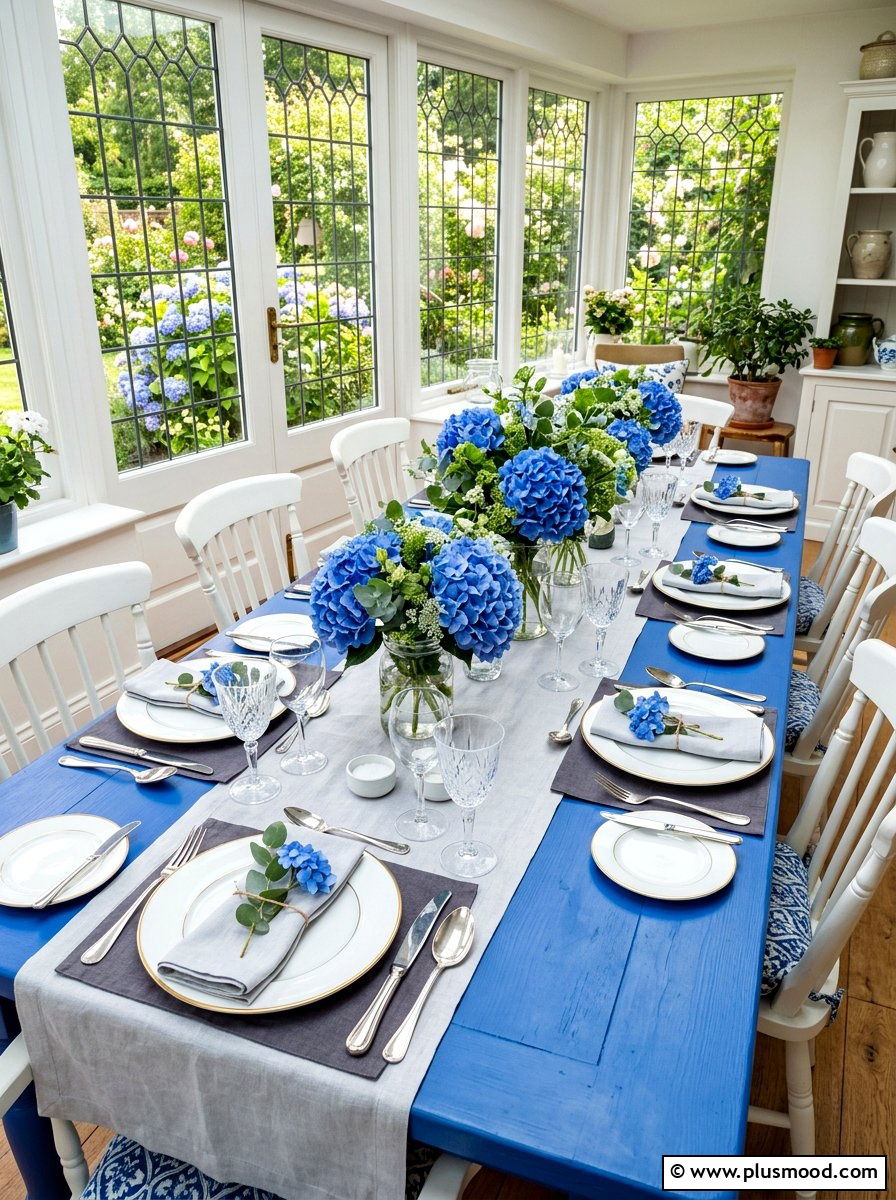 Hydrangea Blue Table - 25 summer kitchen table decor ideas