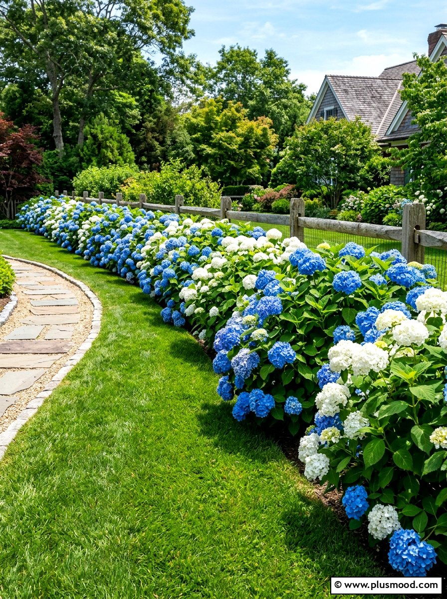 Hydrangea Border - 25 summer farmhouse landscaping ideas