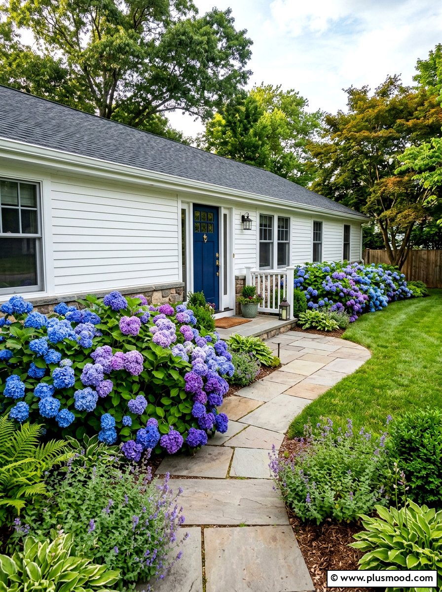 Hydrangea Bush Garden - 25 summer ranch house curb appeal ideas