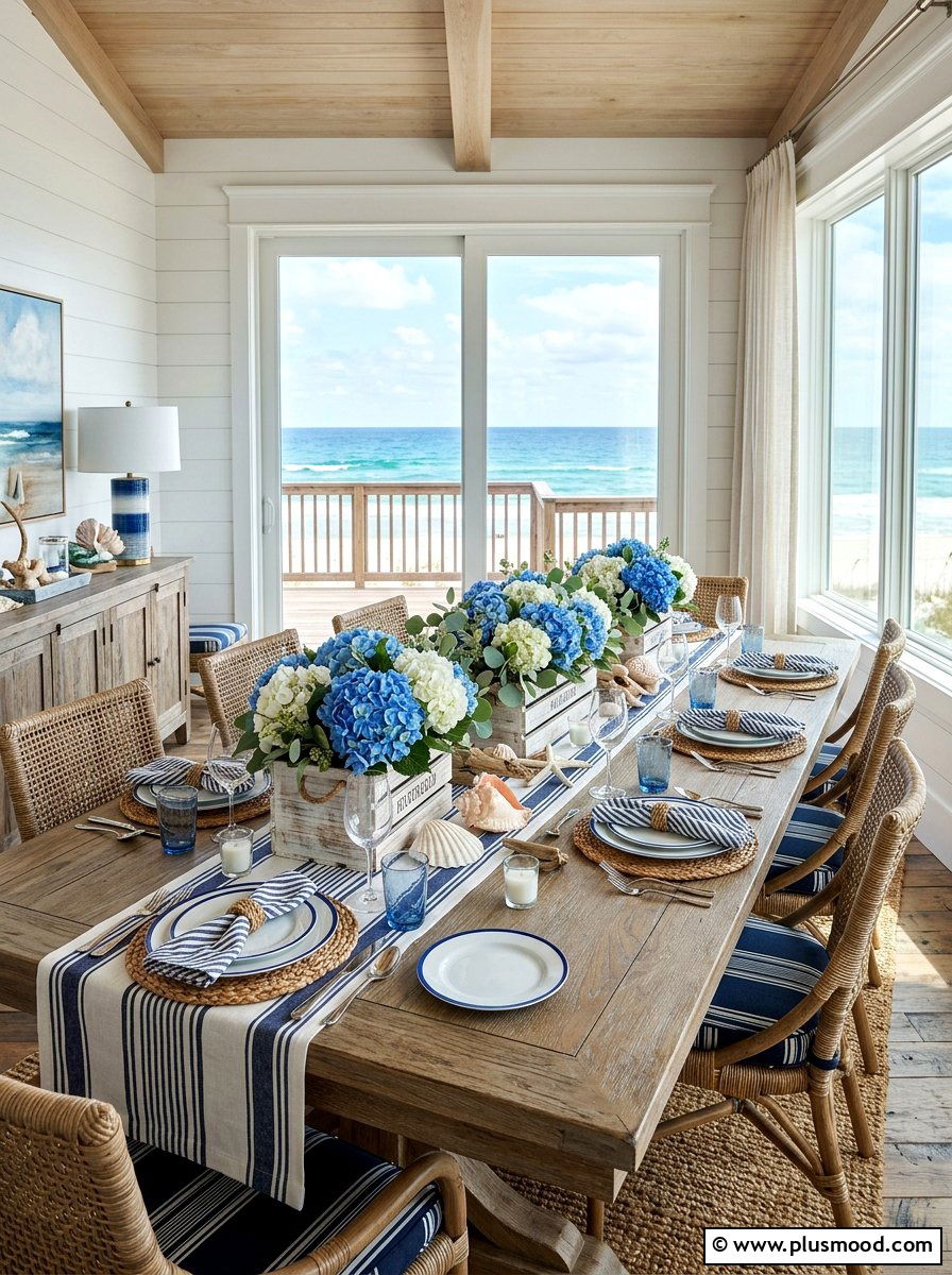 Hydrangea Coastal Table - 25 summer floral table decor ideas