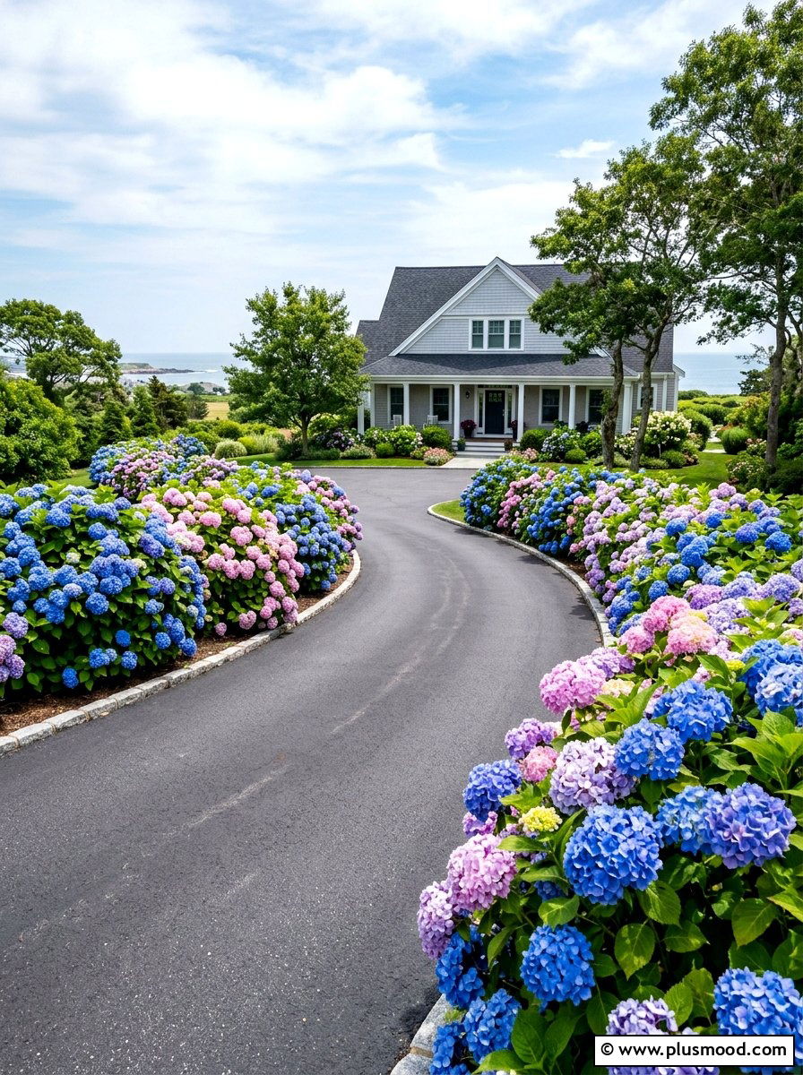 Hydrangea Driveway Border - 25 summer driveway landscaping ideas
