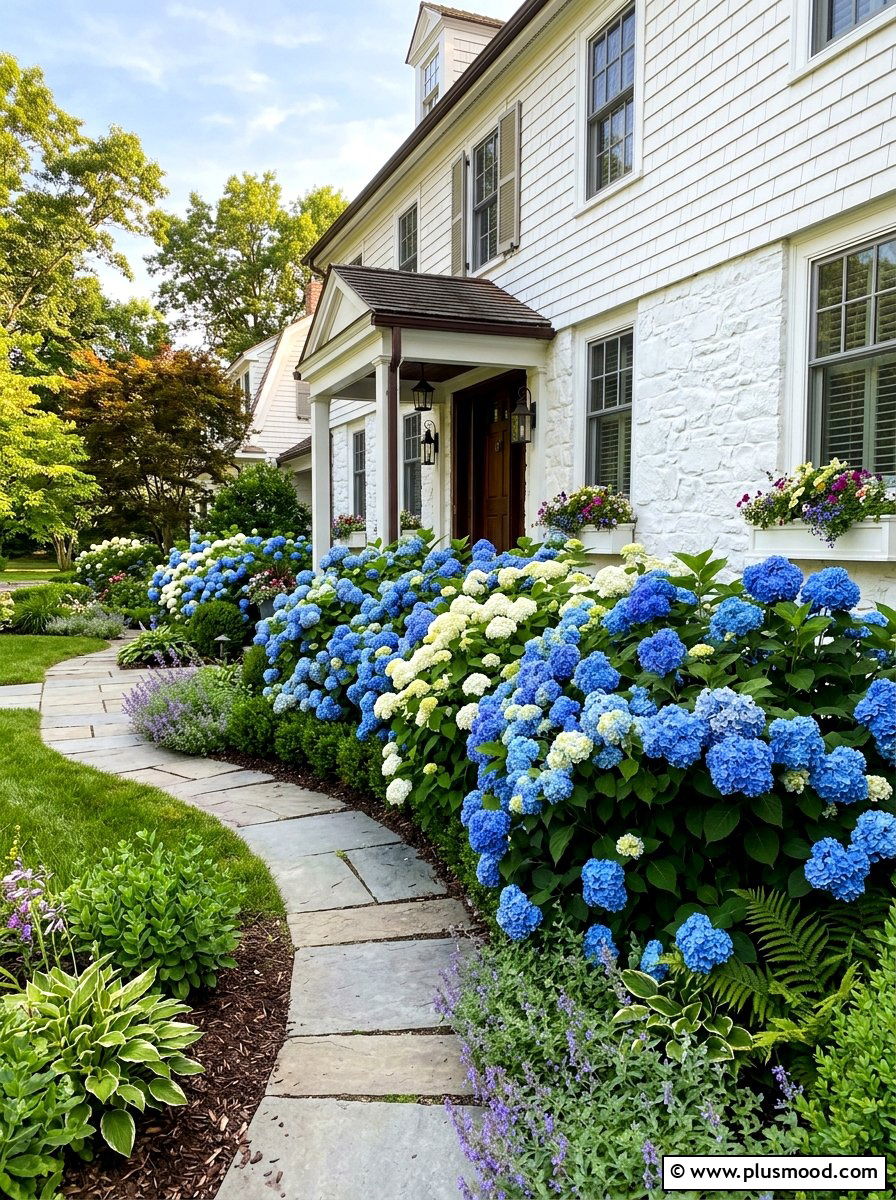 Hydrangea Front Border - 25 summer front yard garden ideas
