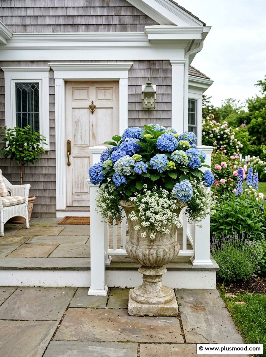 Hydrangea Front Porch Planter - 25 summer porch urn ideas