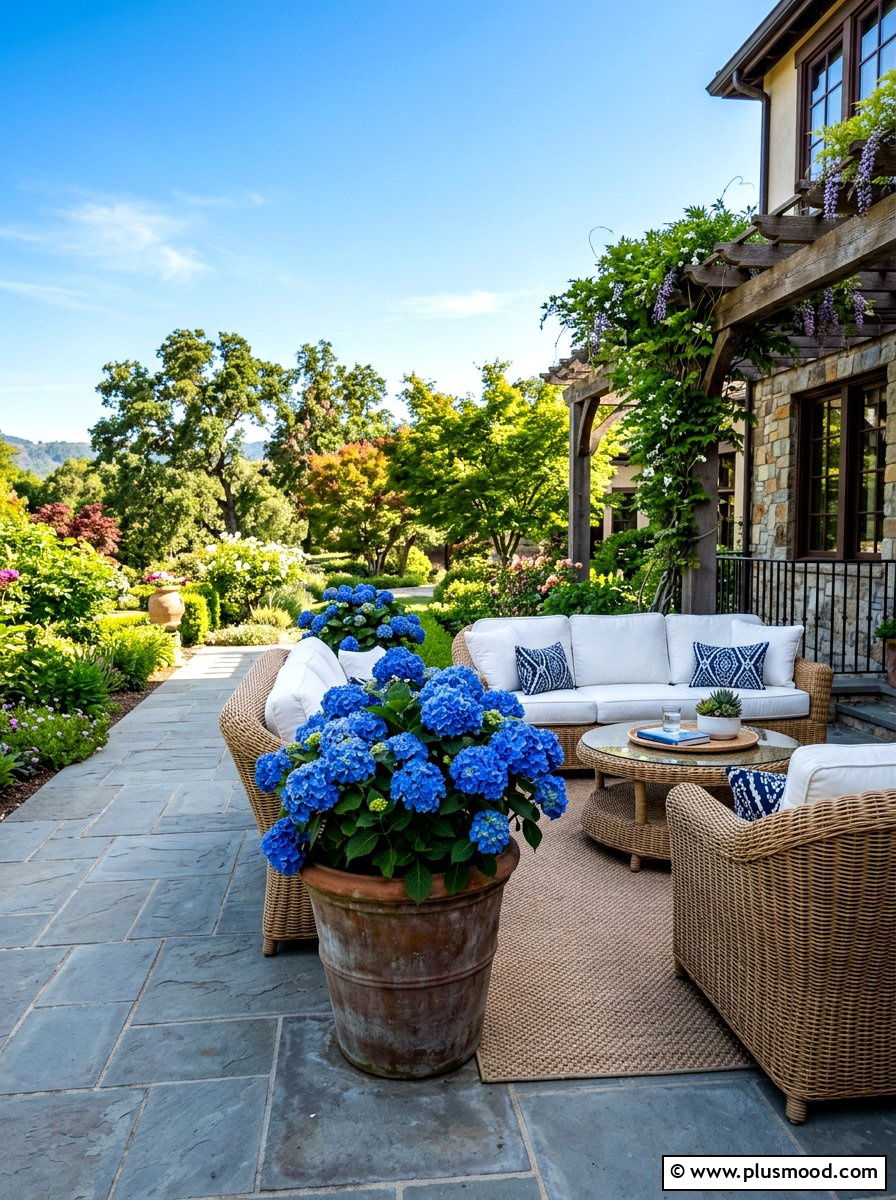 Hydrangea Patio Pot - 25 summer planter ideas for part shade