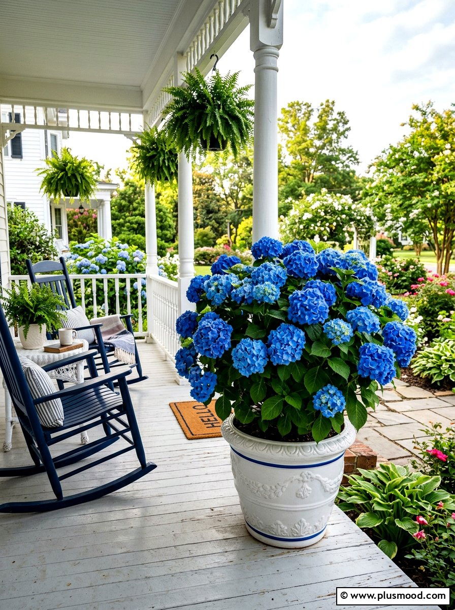 Hydrangea Porch Container - 25 summer flower pot arrangement ideas for front porch