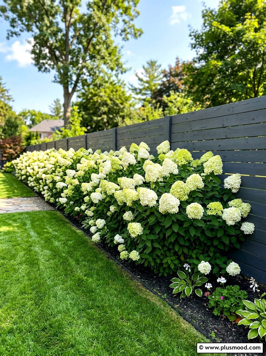 Hydrangea Privacy Hedge - 25 summer fence line landscaping ideas