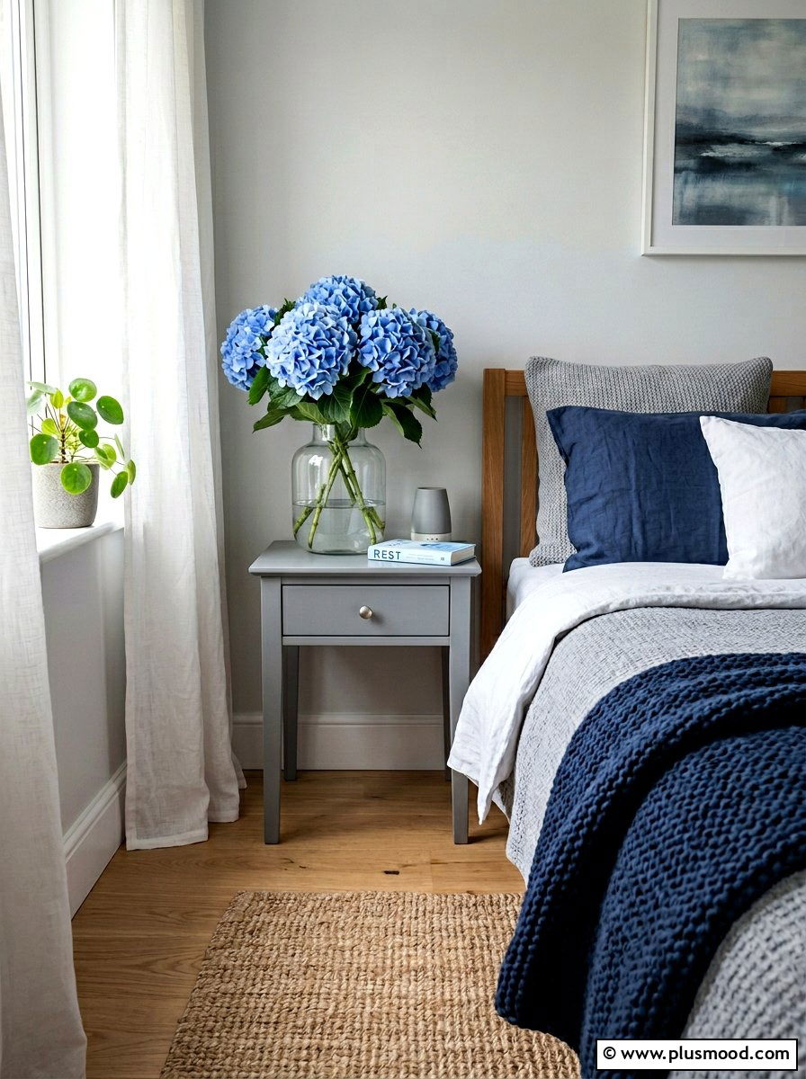 Hydrangea bedside table - 25 summer flower decor ideas for bedroom