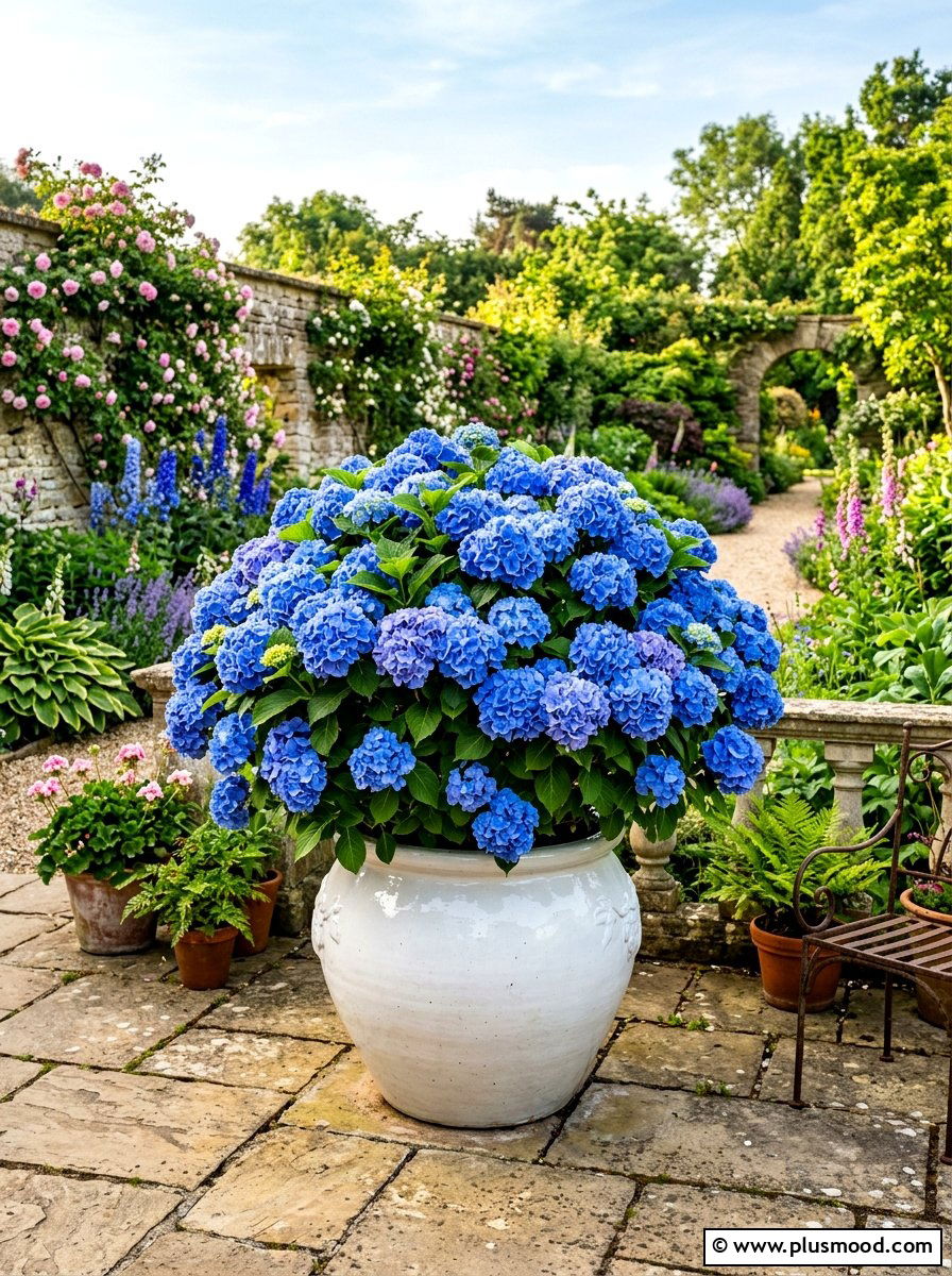 Hydrangea blue summer planter - 25 beautiful summer planter ideas