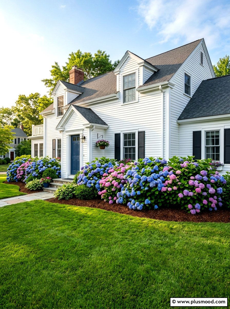 Hydrangea bushes front of house - 25 summer foundation planting ideas for summer