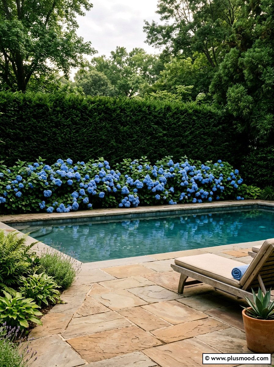 Hydrangeas for Shaded Pool Privacy - 25 pool landscaping ideas for shaded backyards