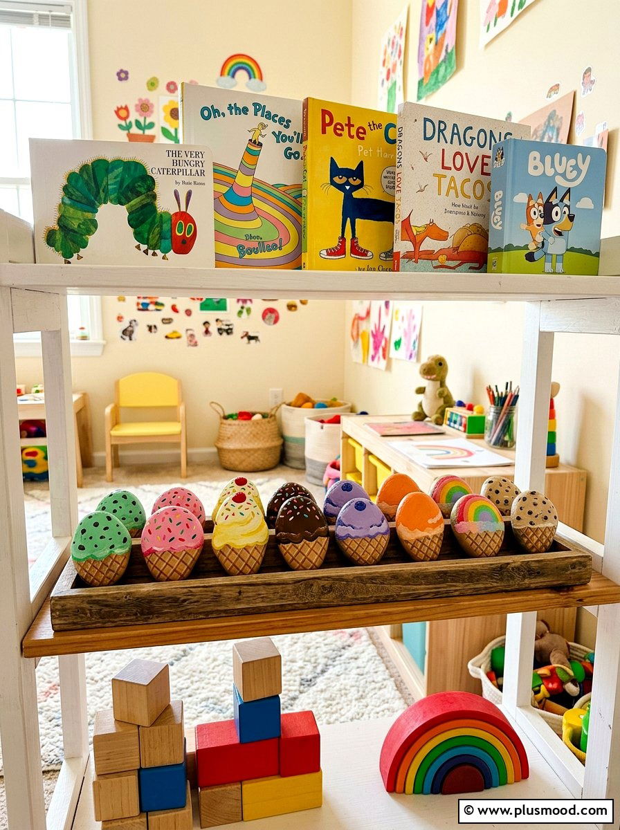 Ice Cream Cone Painted Rocks - 25 painted rock ideas with seasonal themes