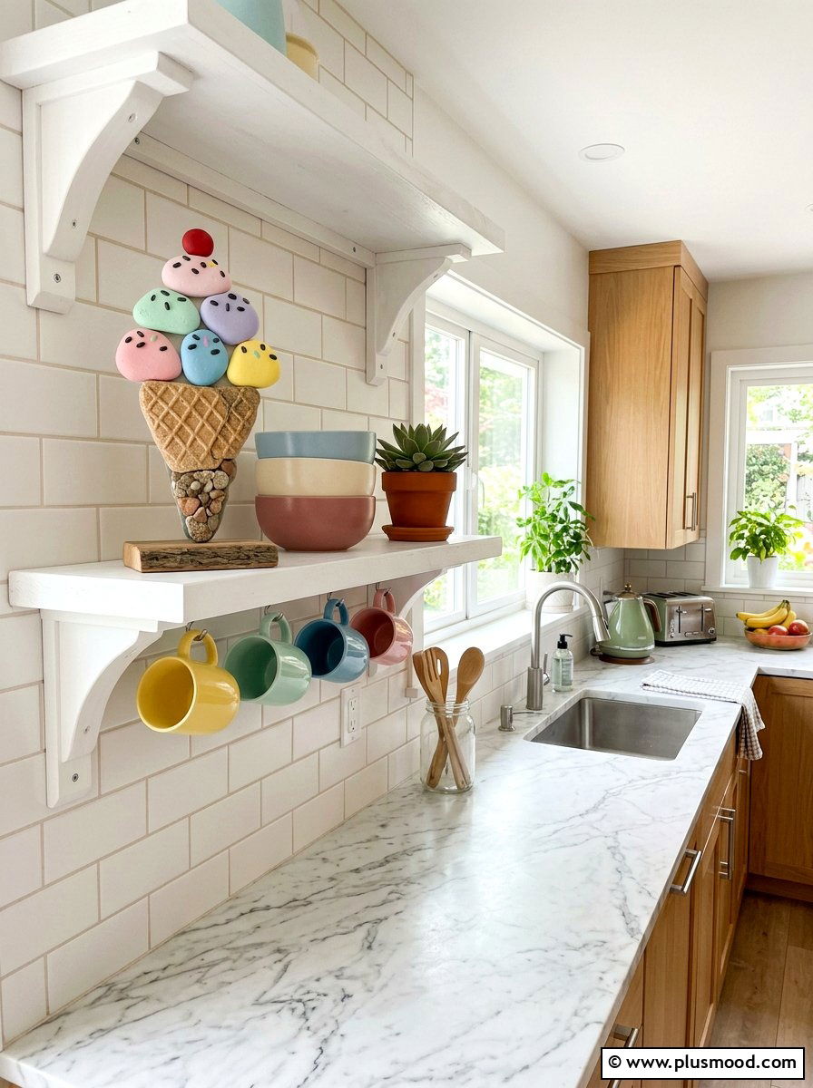 Ice Cream Cone Rock - 25 painted rock ideas for summer decor
