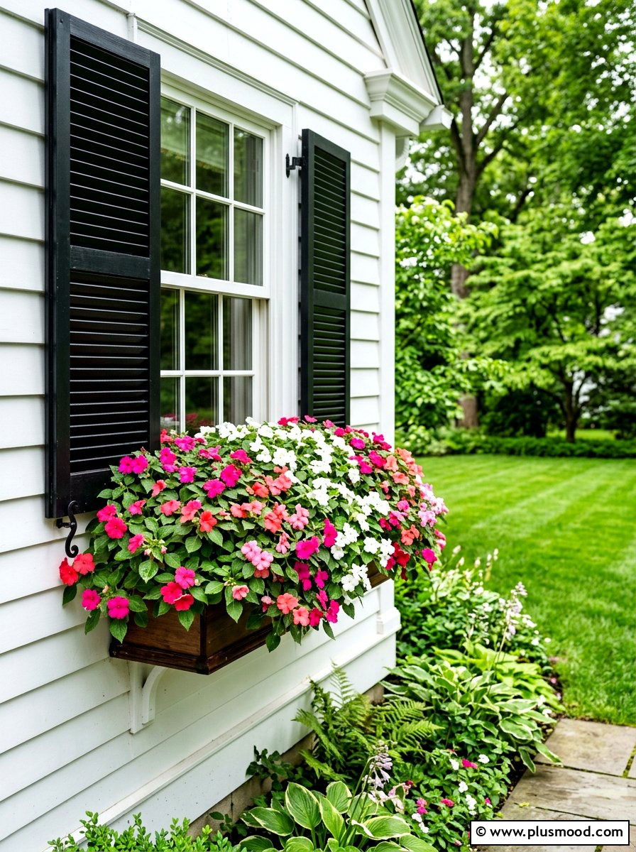 Impatiens window box - 25 summer planter ideas for shade