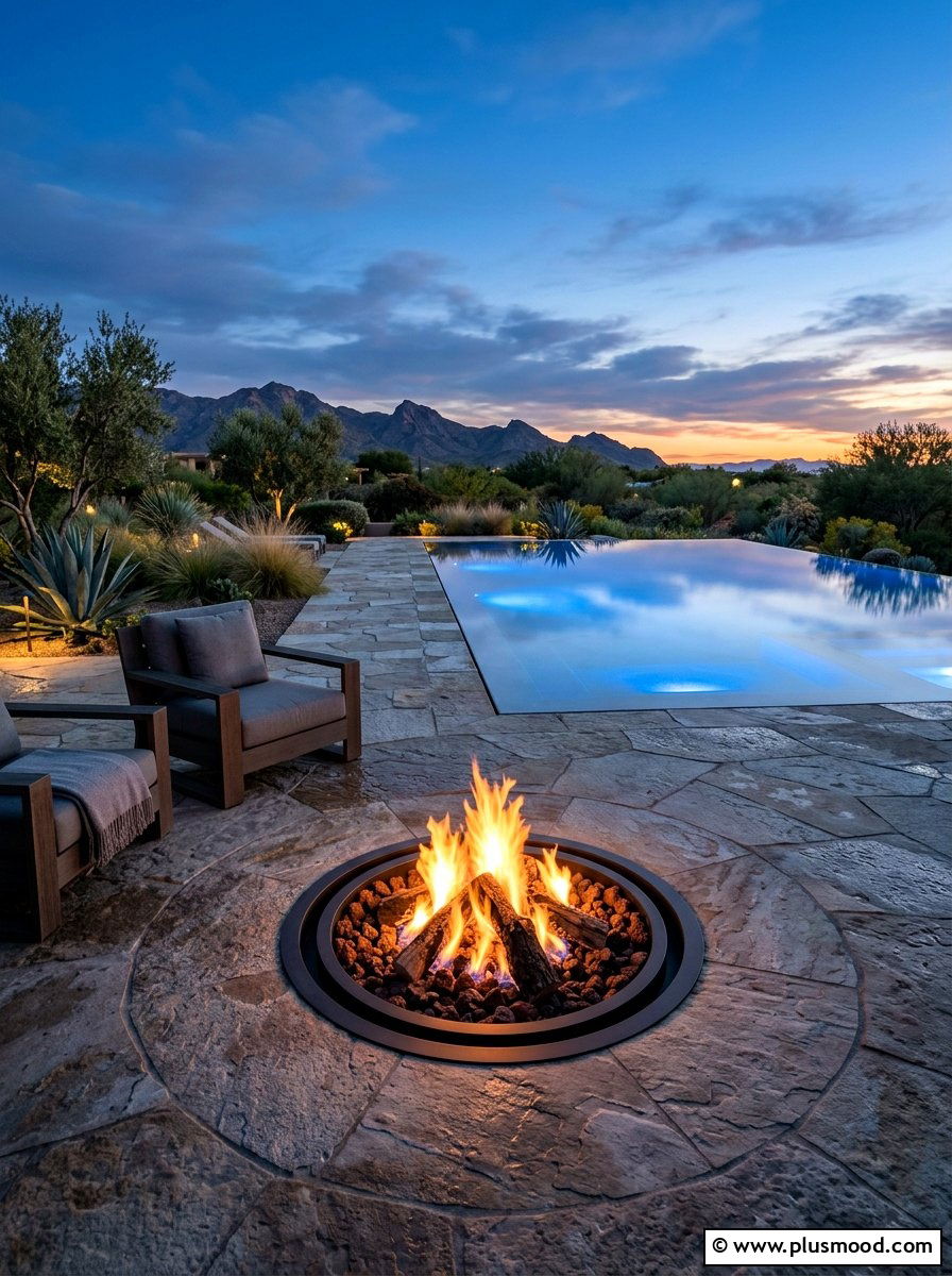 In ground pool fire pit - 25 pool landscaping ideas with fire feature