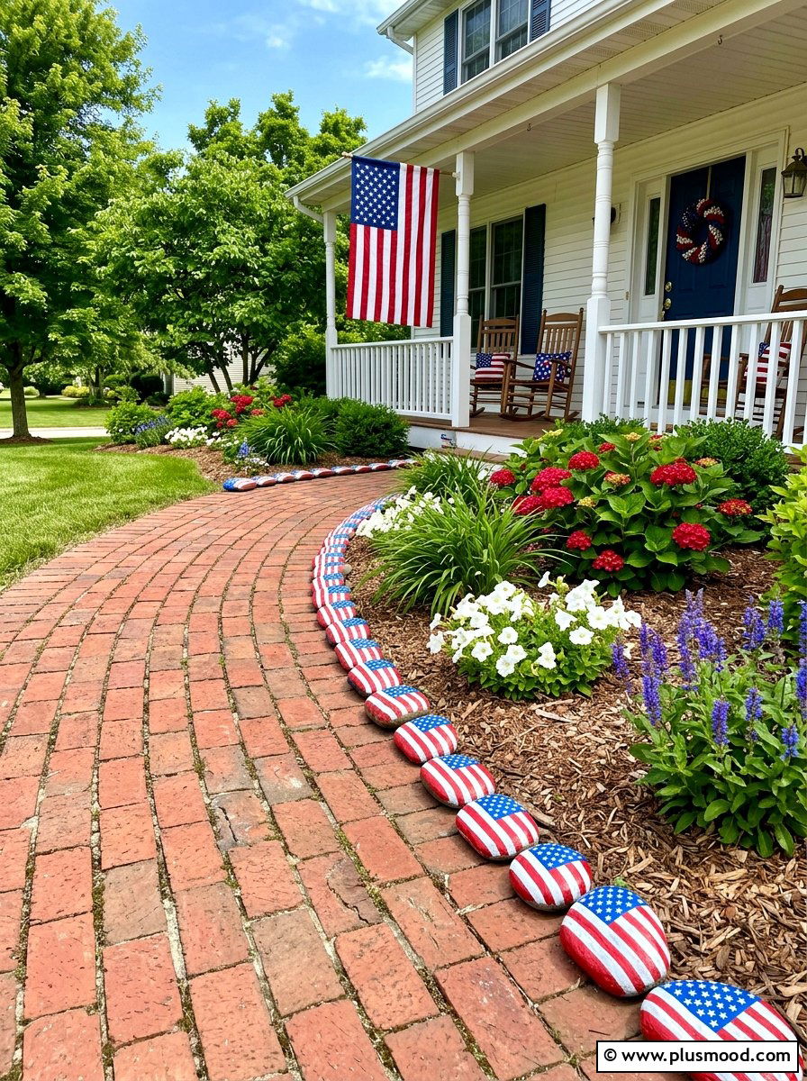 Independence Day flag rock - 25 painted rock ideas with holiday theme