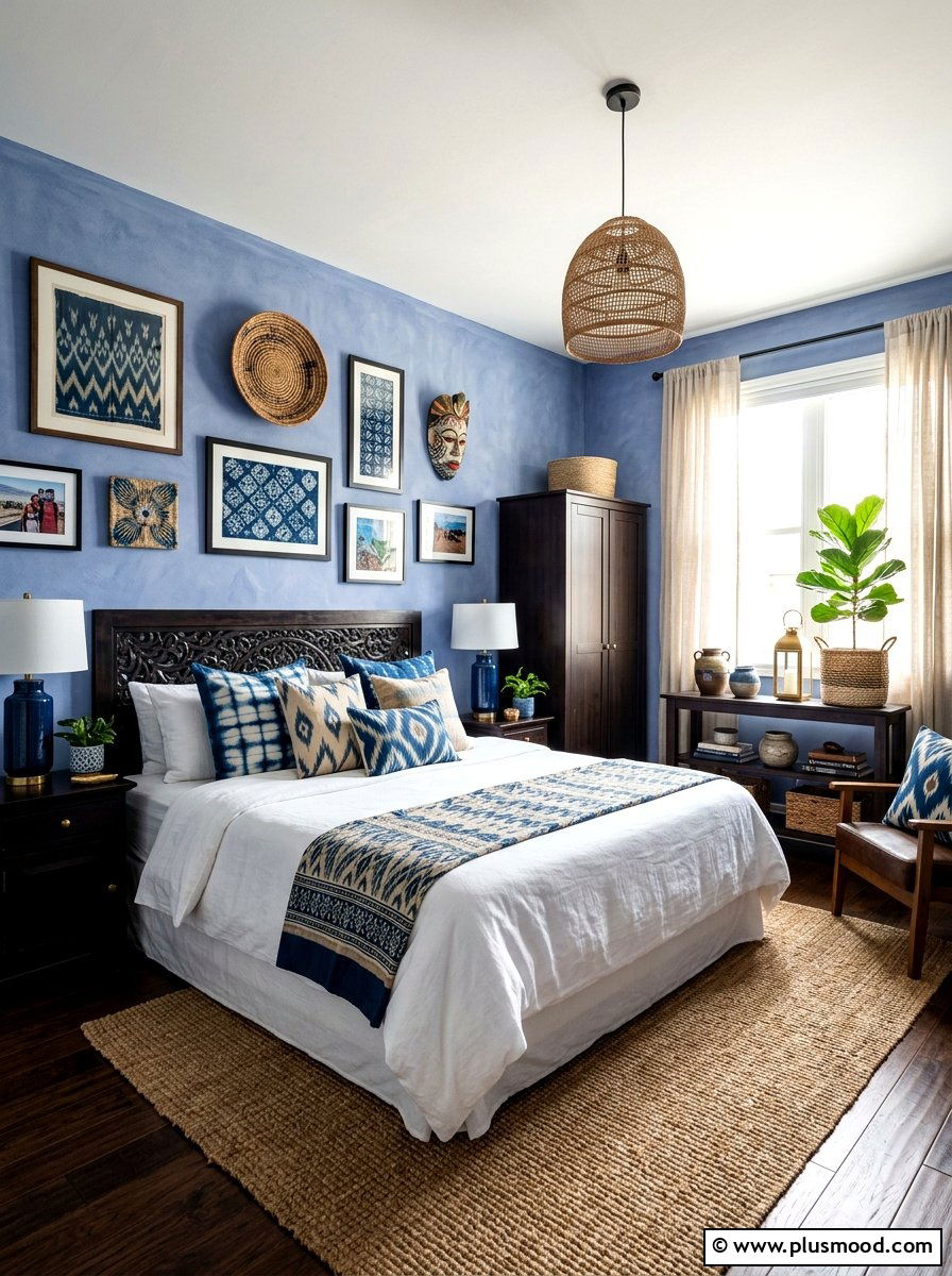 Indigo Blue Patterned Bedroom - 25 blue summer bedroom ideas