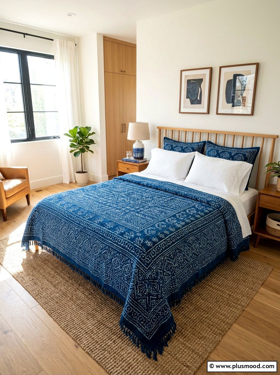 Indigo block print bedding - 25 summer decor ideas with blue and white