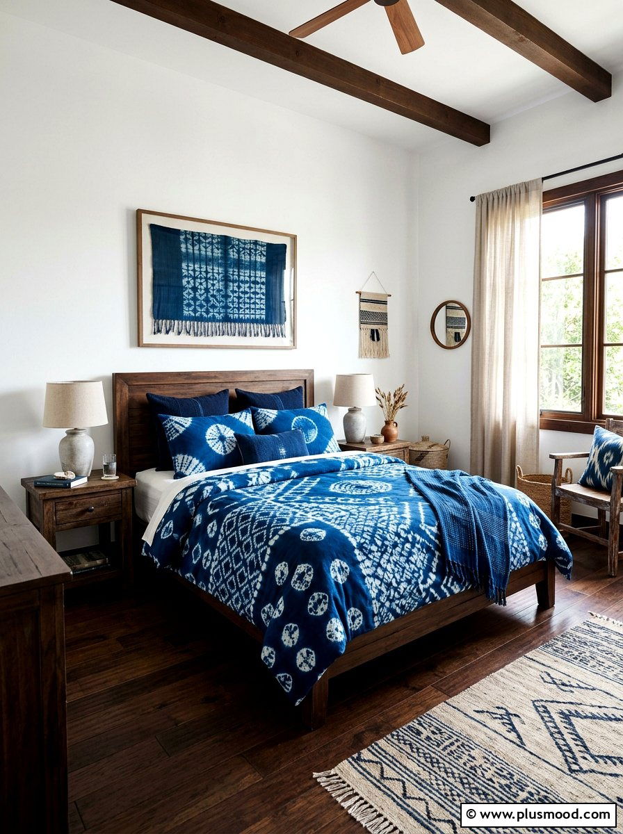 Indigo shibori bedroom - 25 summer white and blue bedroom ideas