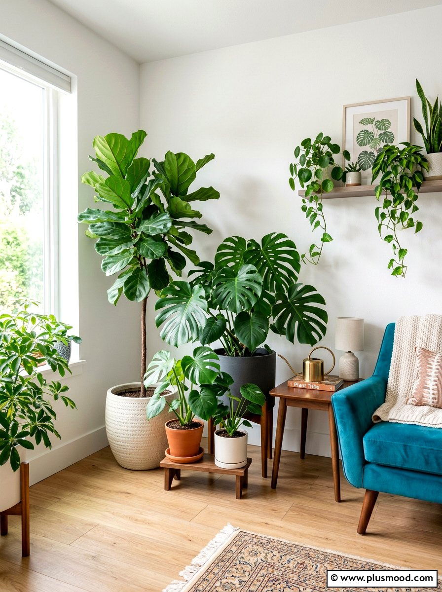 Indoor plant display - 25 summer living room styling ideas