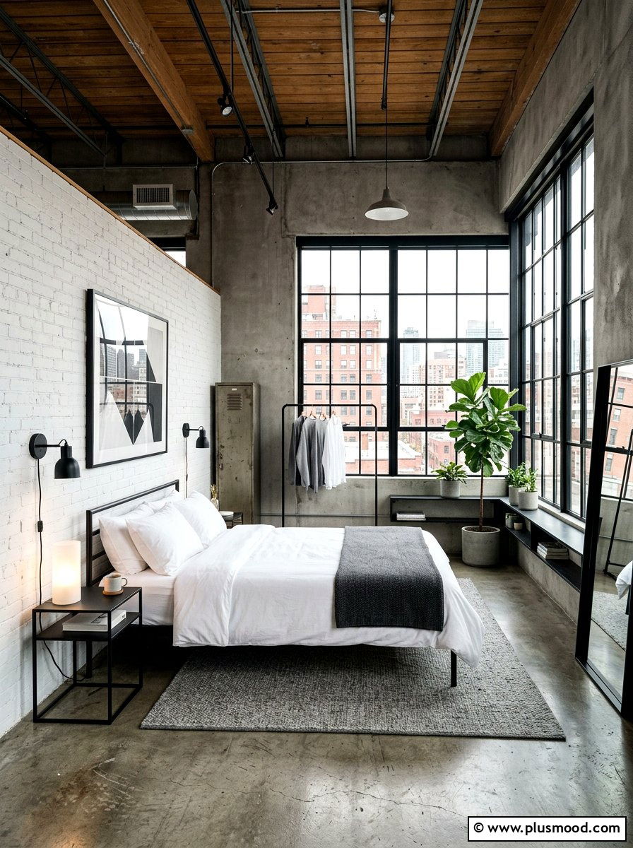 Industrial Light Loft Bedroom - 25 minimalist summer bedroom ideas