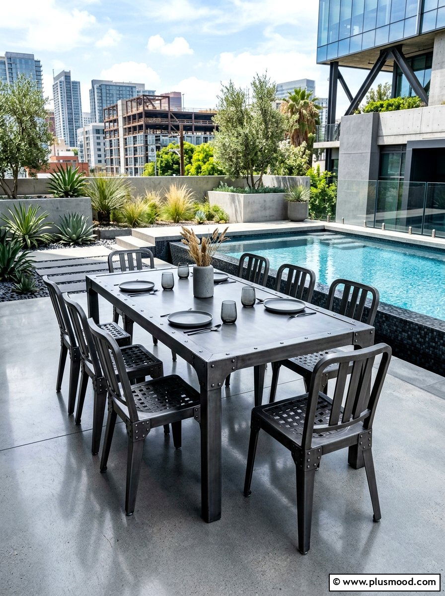 Industrial Metal Dining - 25 summer poolside dining ideas