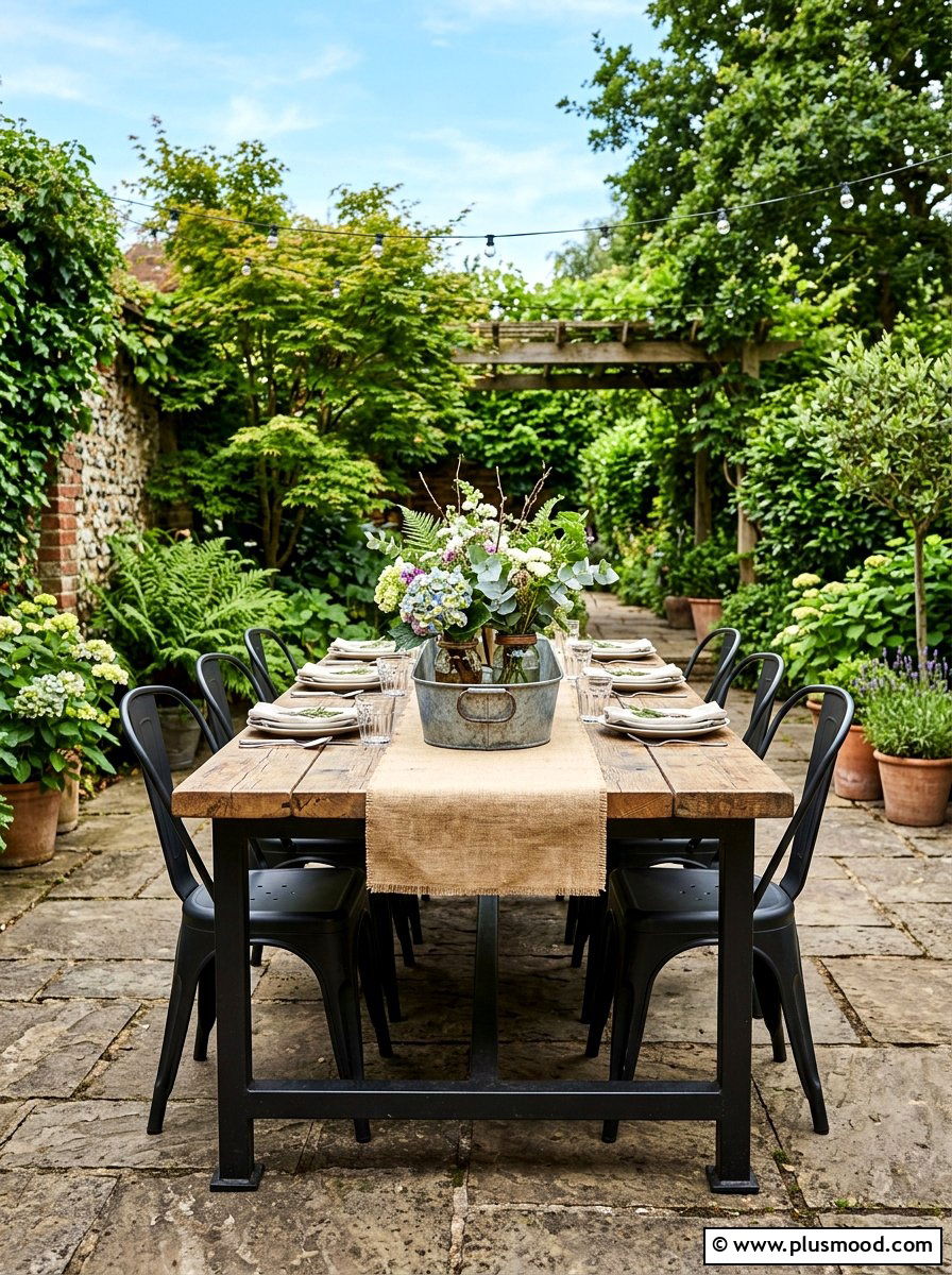 Industrial Metal Dining - 25 summer farmhouse patio ideas