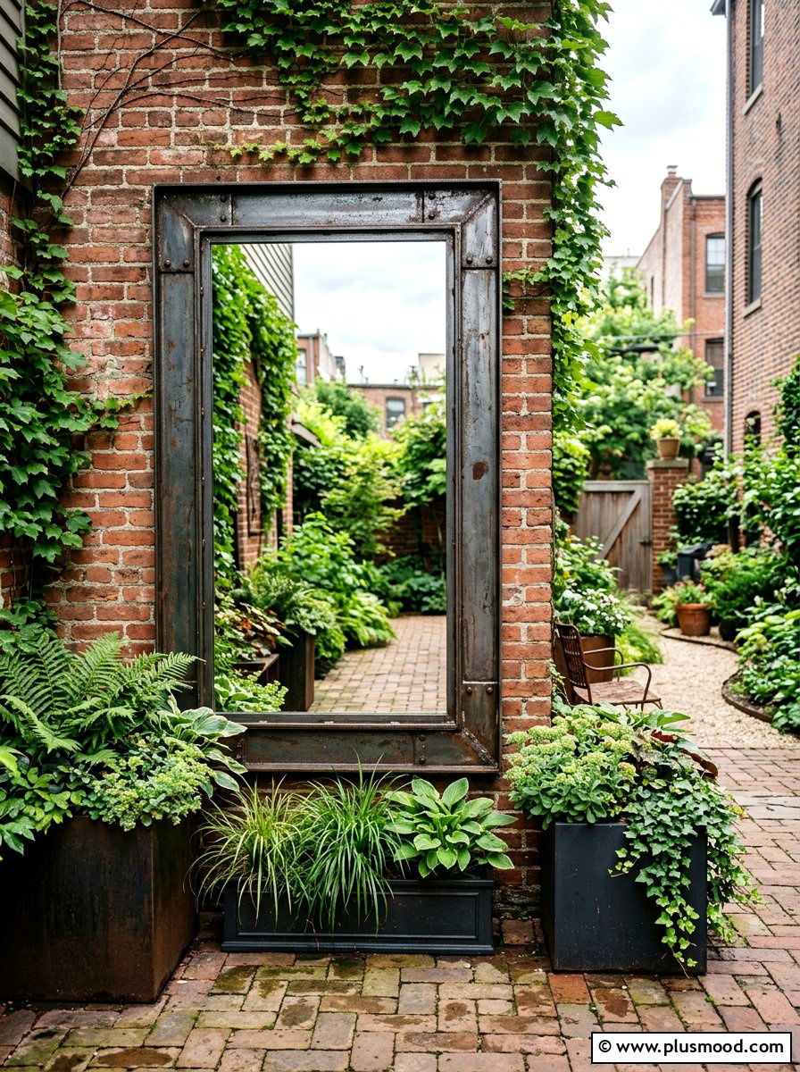 Industrial Metal Frame Mirror - 25 small backyard ideas with mirror