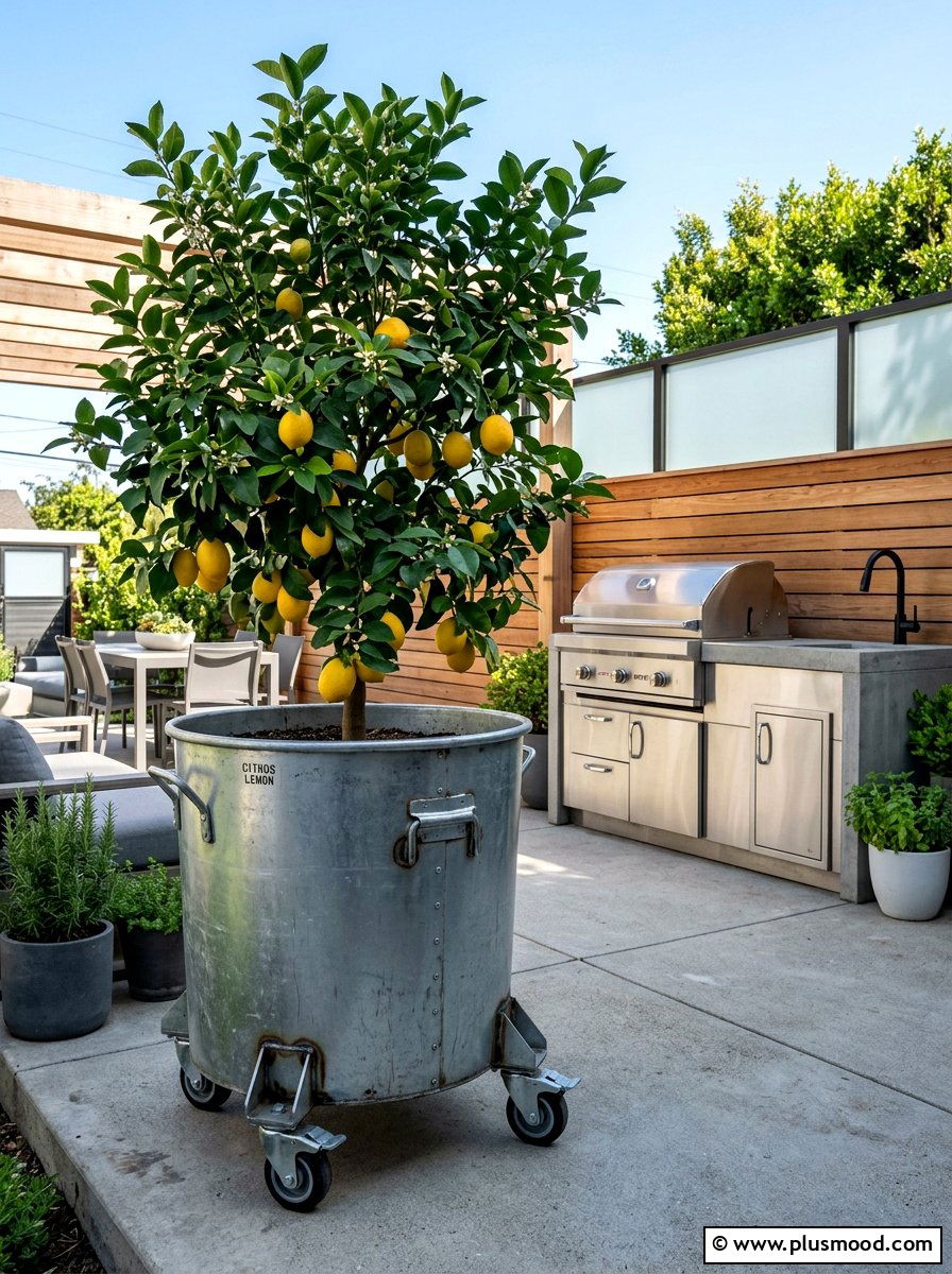 Industrial Metal Pot With Wheels - 25 summer lemon tree planter ideas