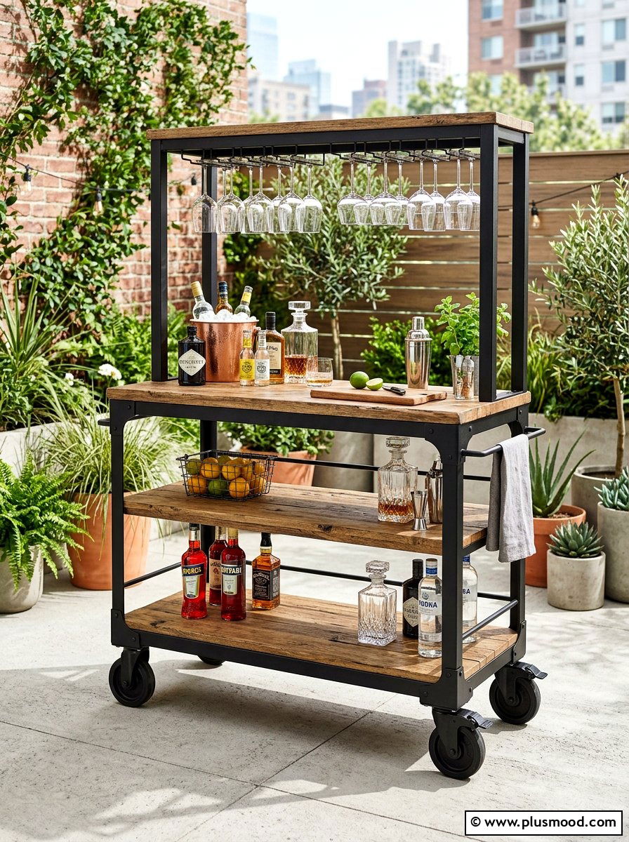 Industrial Metal Rolling Bar - 25 summer patio bar ideas
