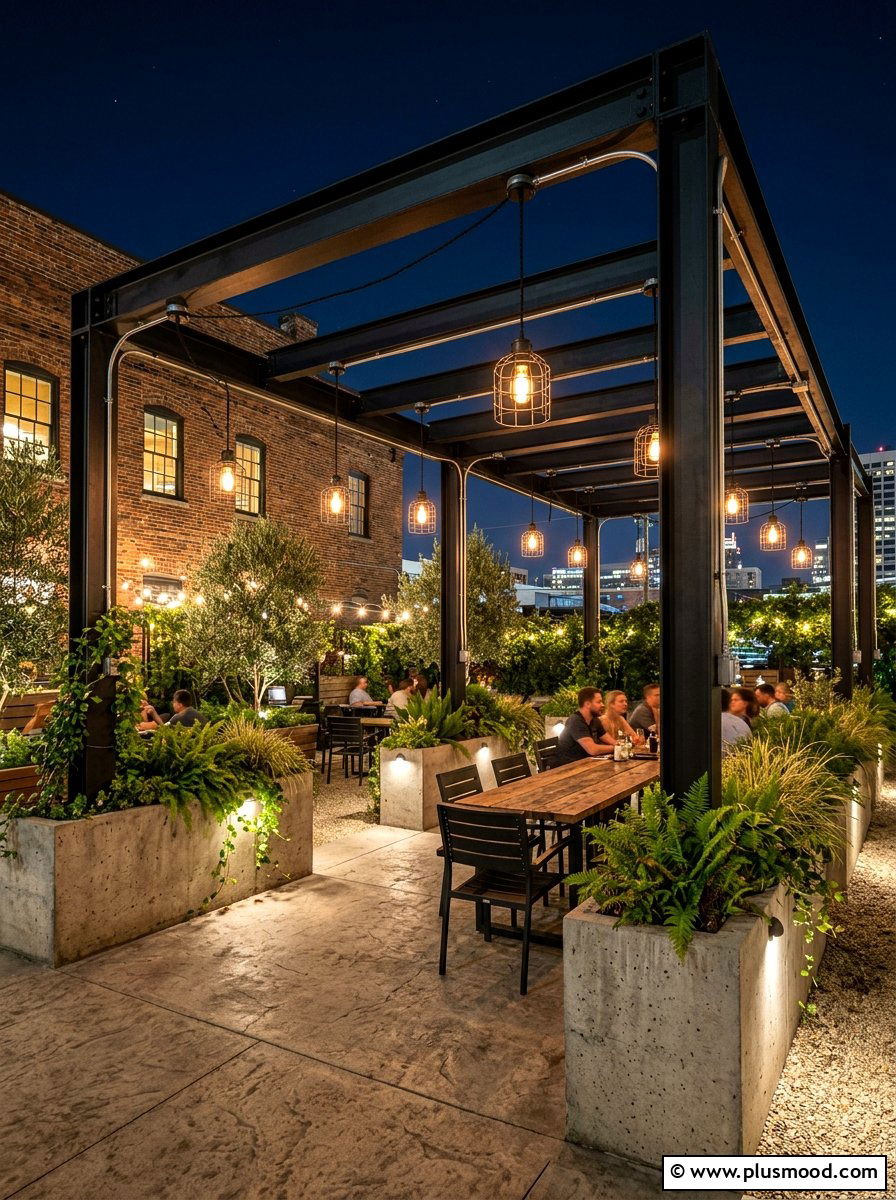Industrial Patio Metal Pergola Lights - 25 small backyard ideas with pergola lights