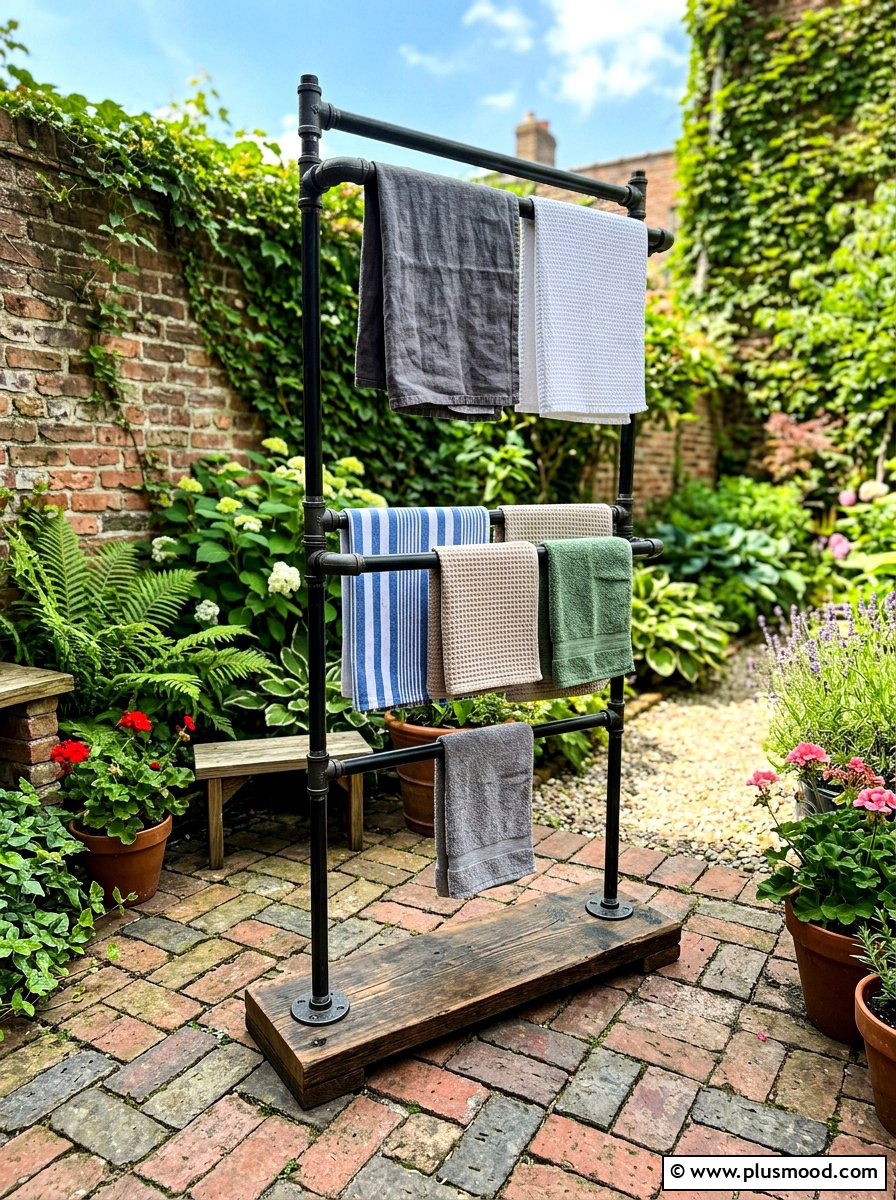 Industrial Pipe Outdoor Towel Rack - 25 summer towel station ideas for pool area
