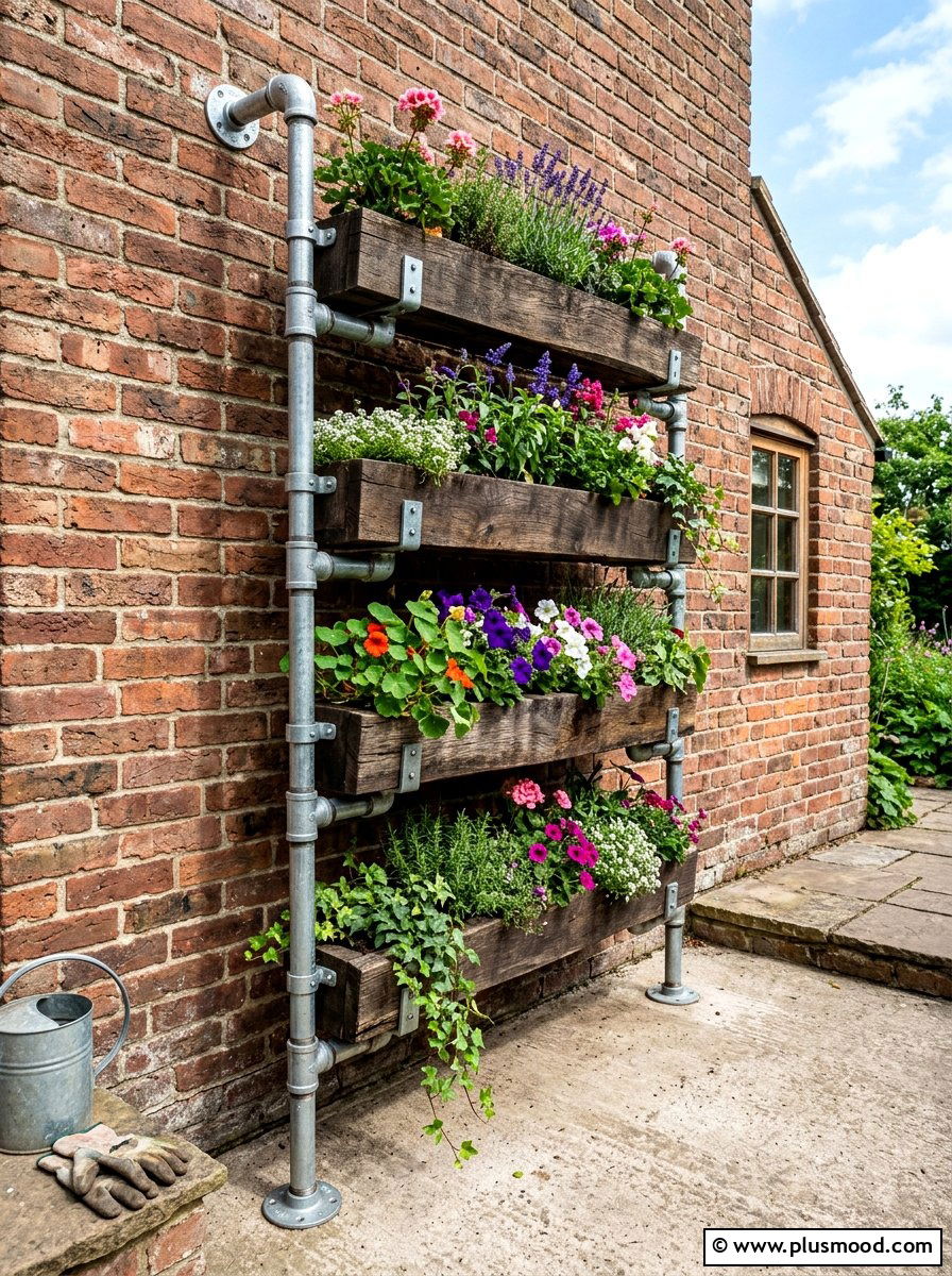 Industrial Pipe Vertical Garden - 25 small backyard ideas with vertical garden