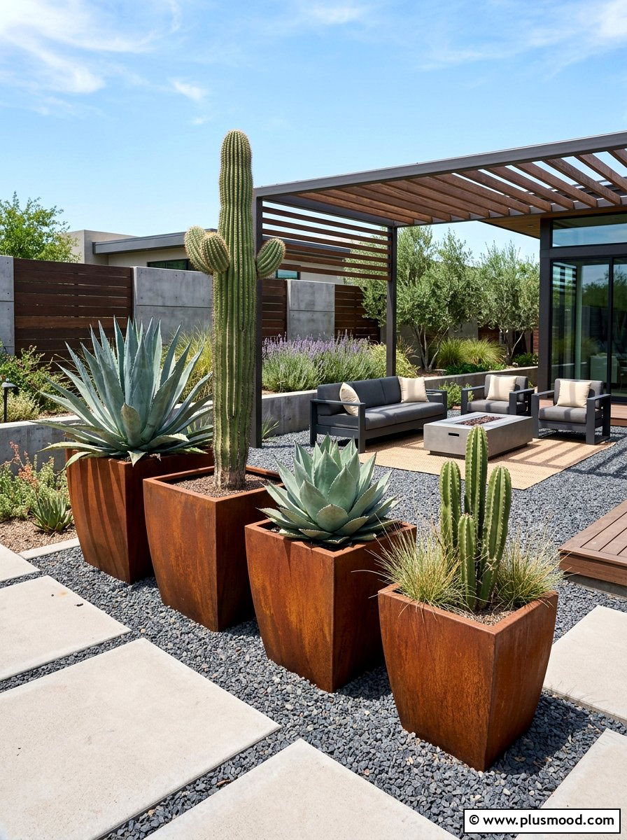 Industrial Steel Cactus Planter - 25 summer cactus planter ideas