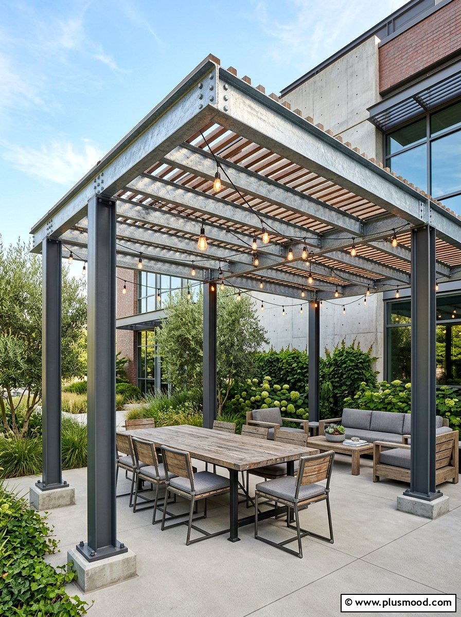 Industrial Steel Pergola - 25 summer backyard pergola ideas