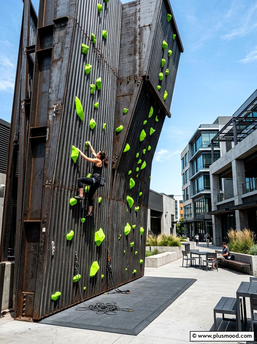 Industrial metal climbing wall - 25 small backyard ideas with climbing wall