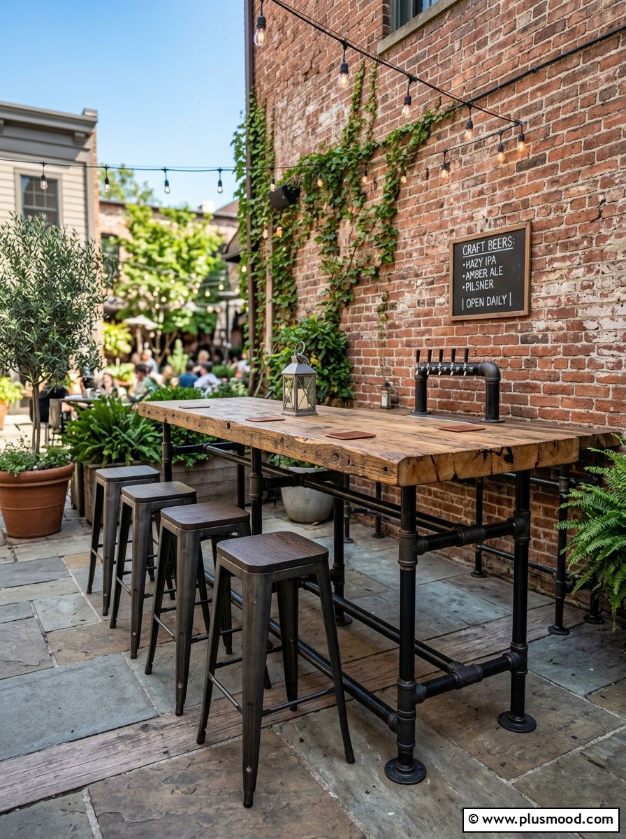 Industrial pipe bar - 25 small backyard ideas with outdoor bar