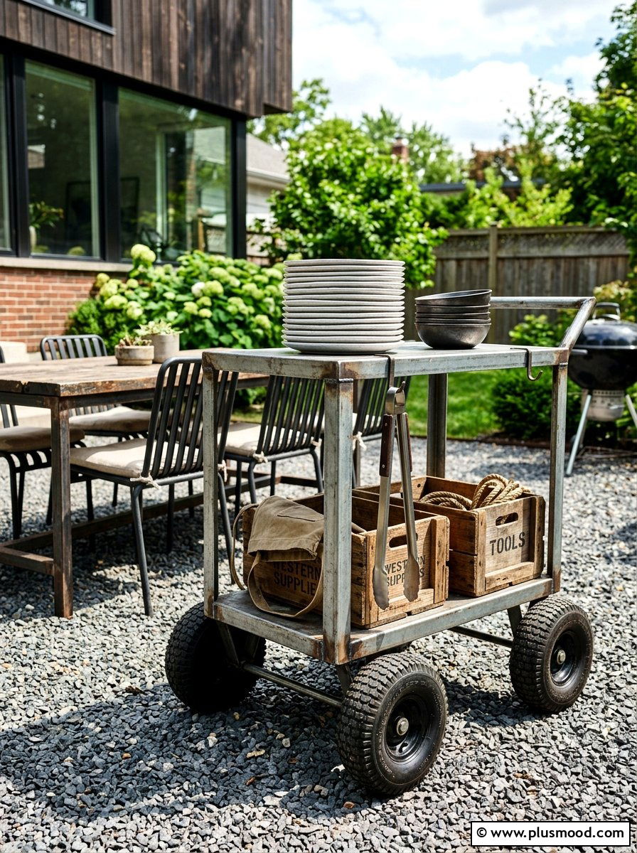 Industrial steel utility cart - 25 summer outdoor serving cart ideas