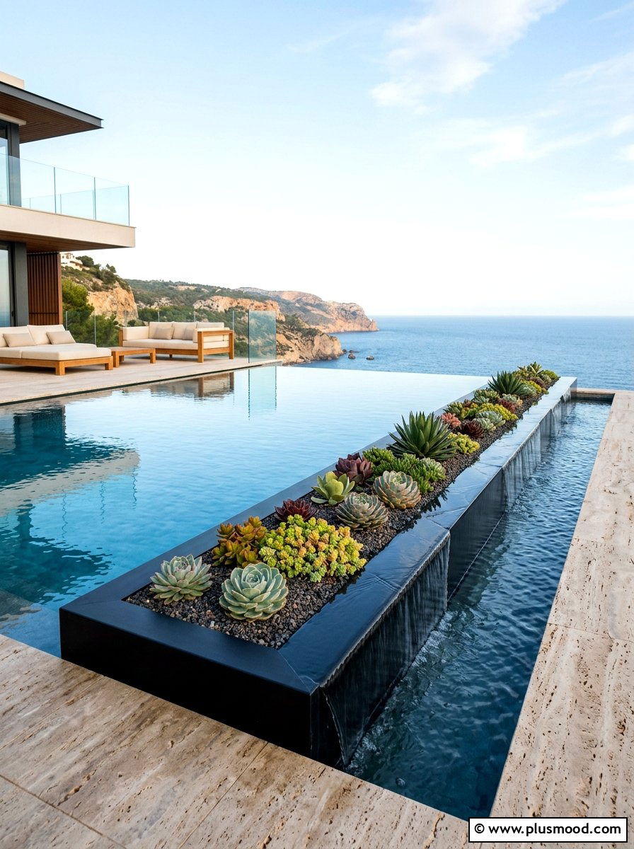 Infinity Edge Planter Box - 25 pool landscaping ideas with raised planters