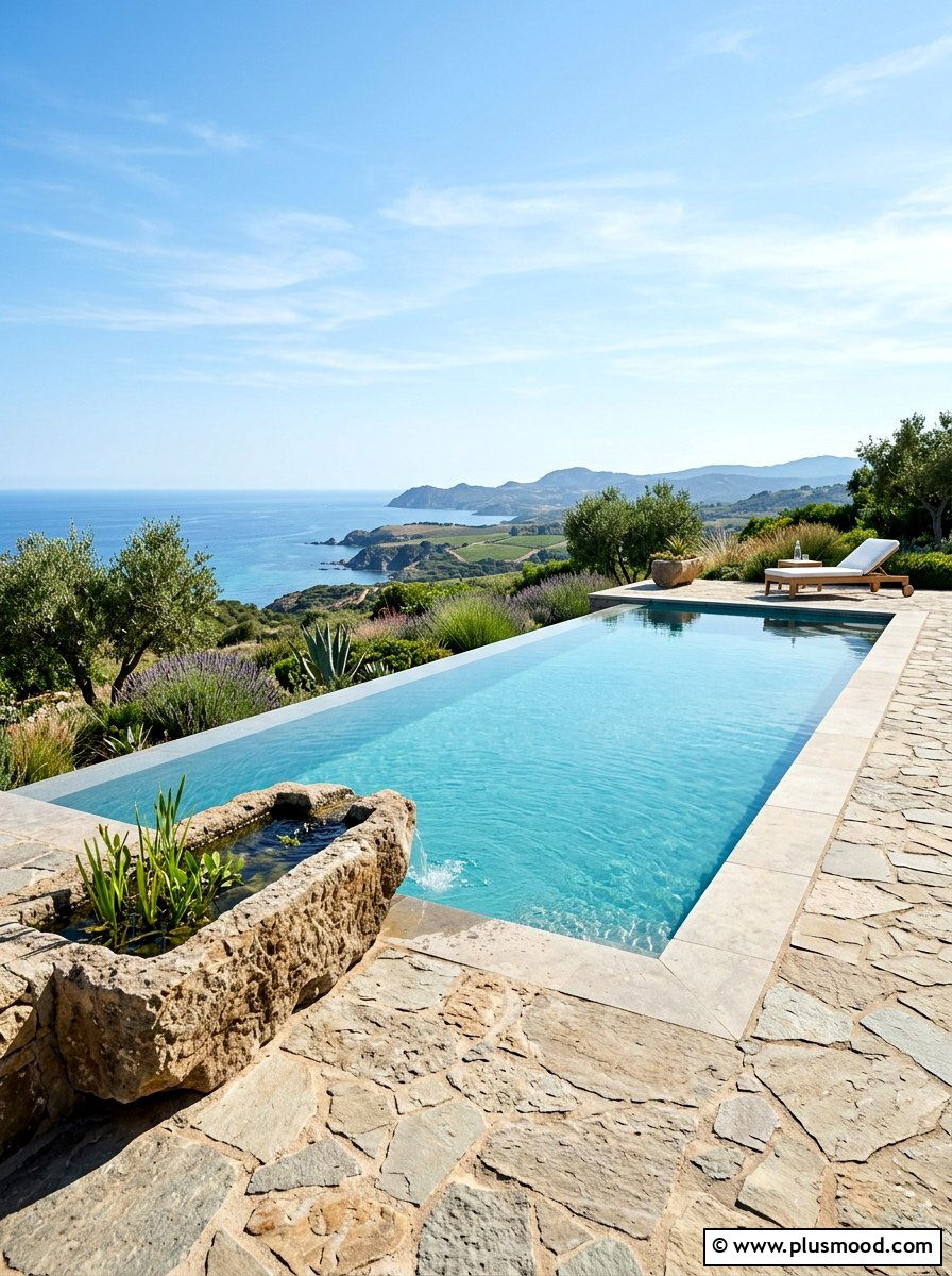 Infinity Edge Pool With Flagstone Details - 25 pool landscaping ideas with flagstone