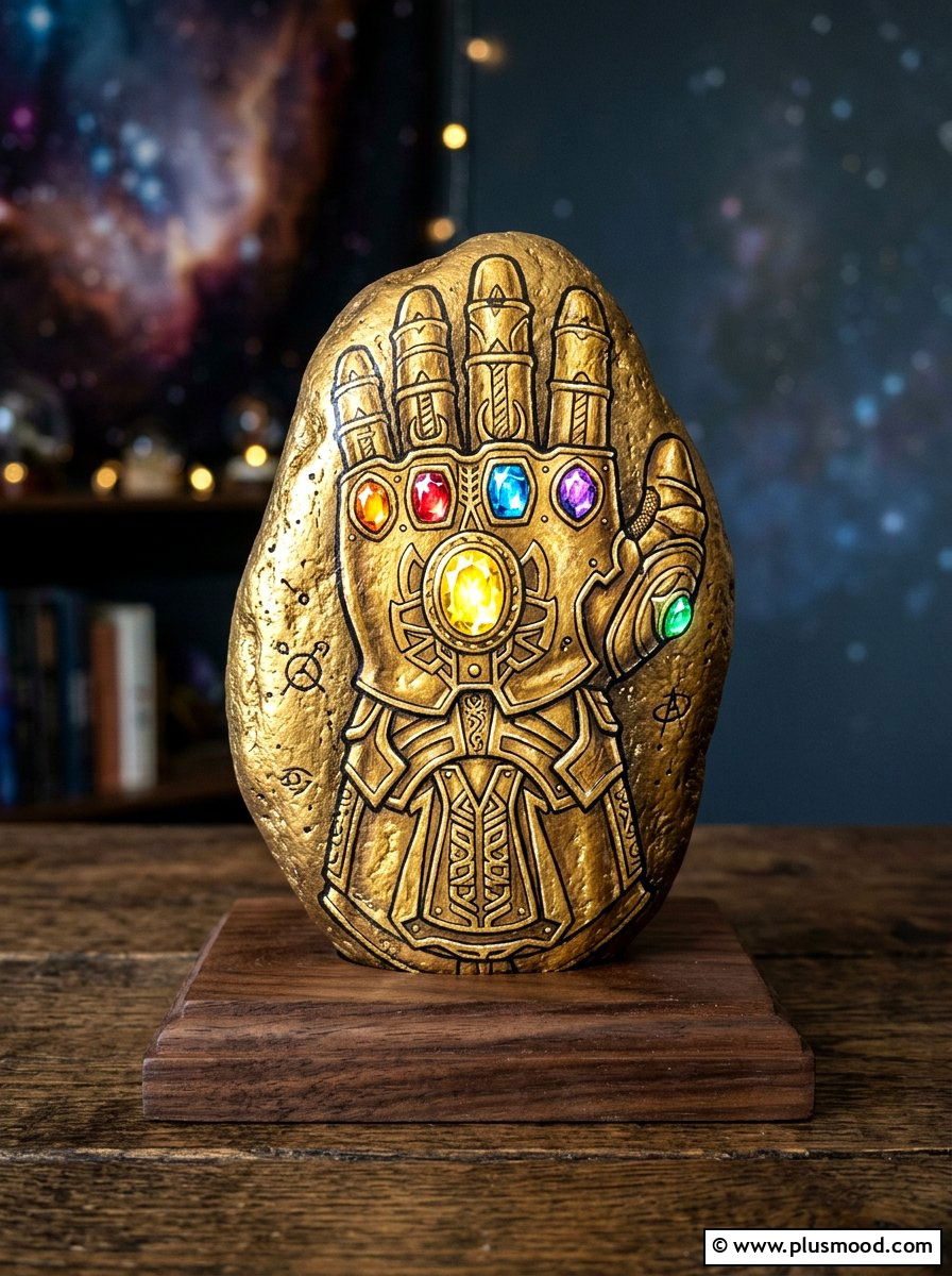 Infinity Gauntlet - 25 painted rock ideas with superhero theme