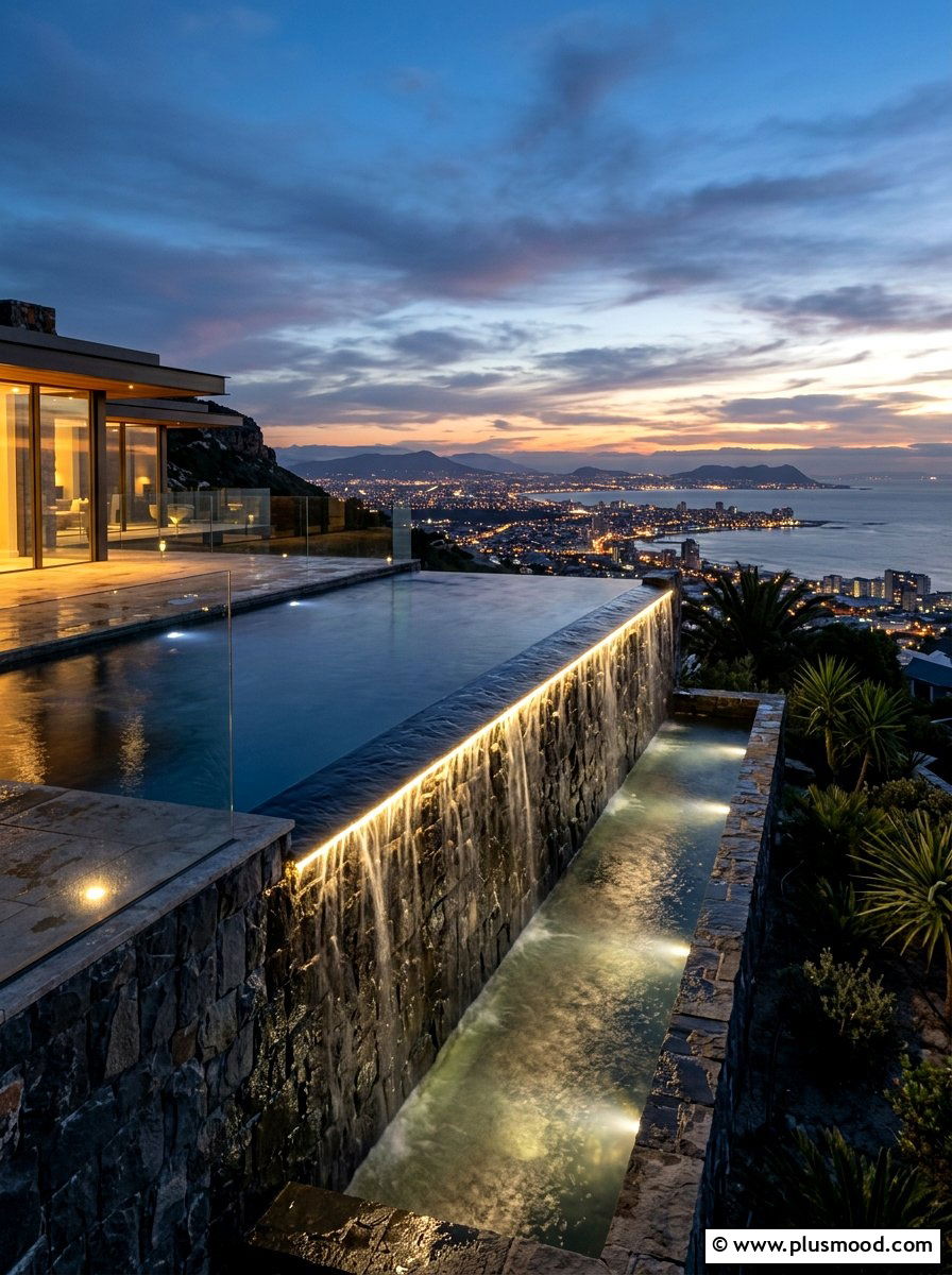 Infinity Pool Edge - 25 pool landscaping ideas with lighting