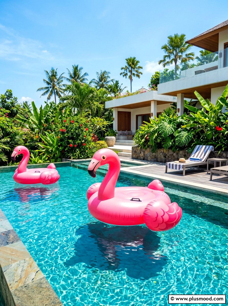 Inflatable Flamingo Pool Float - 25 summer pool party decor ideas