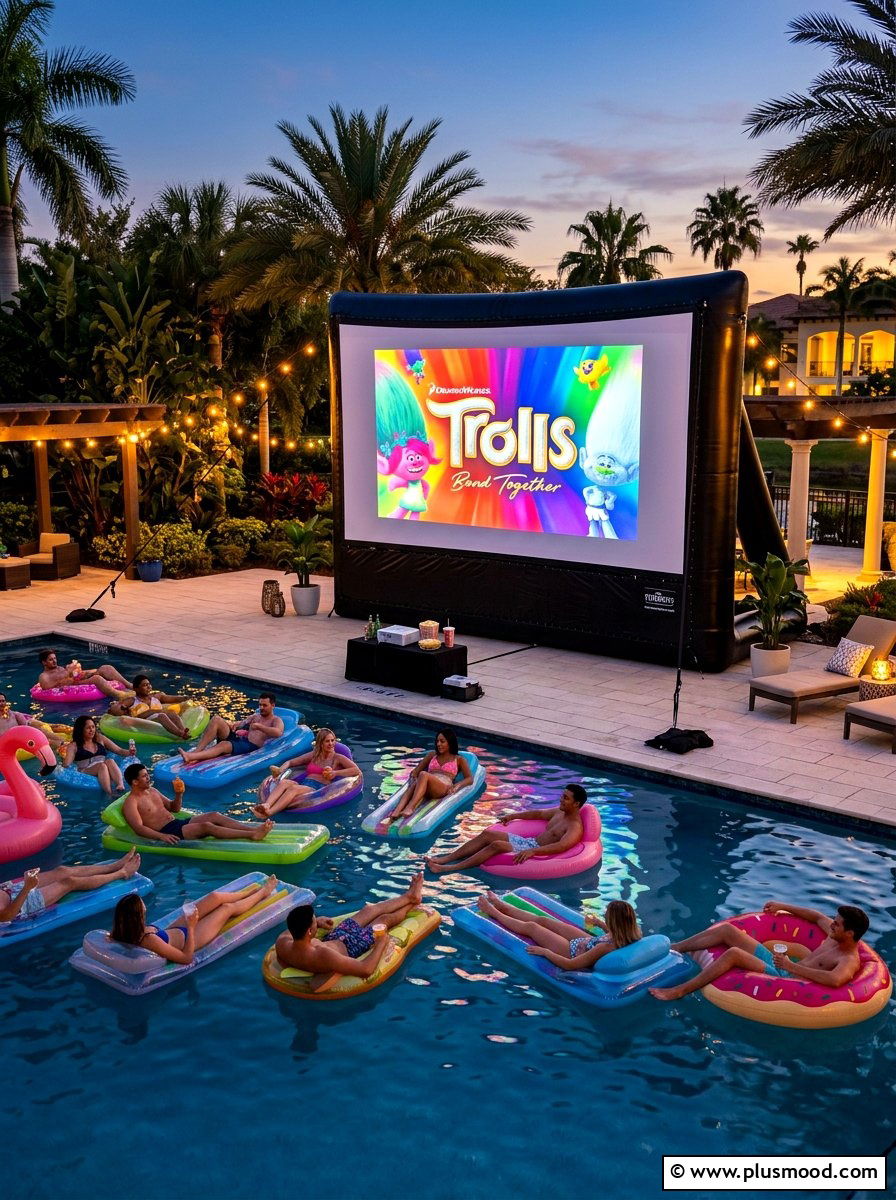 Inflatable Pool Movie Screen - 25 late summer pool decor ideas